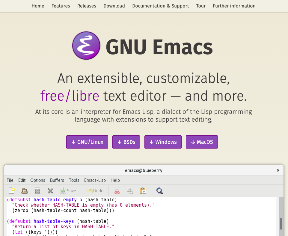 gnu emacs editor website look