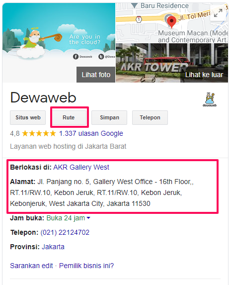 alamat kantor di google bisnisku