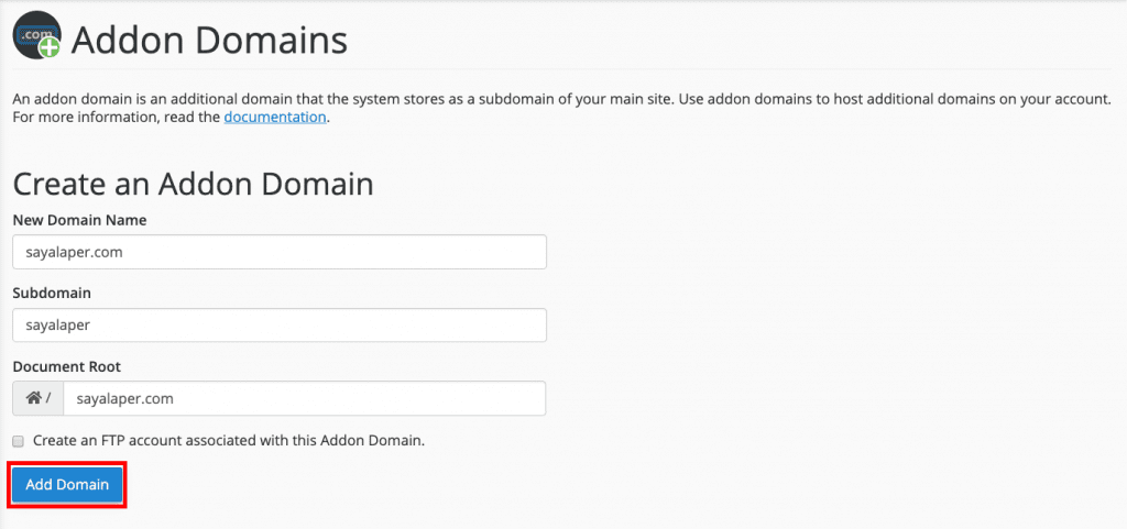 Menambahkan Add-on Domain