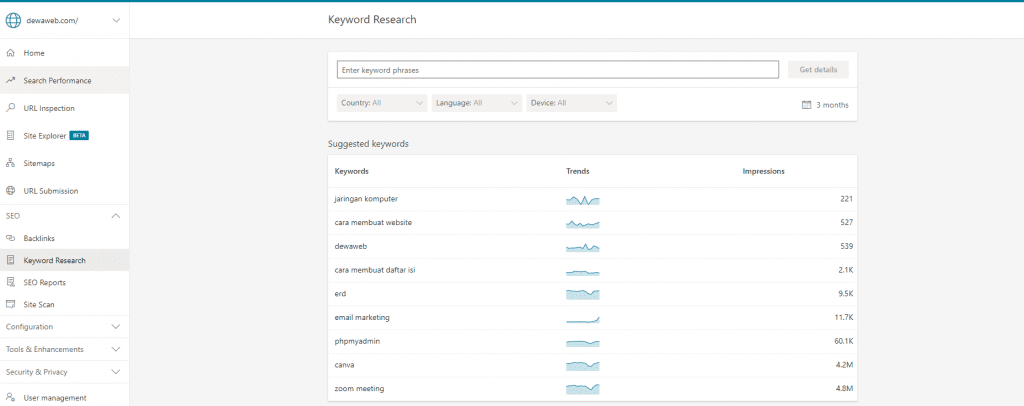 keyword research bing webmaster tool