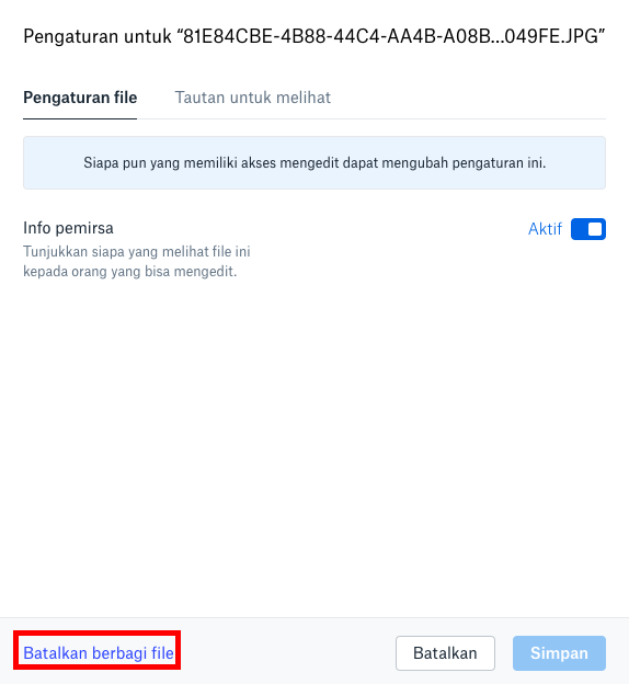 batalkan berbagi file dropbox
