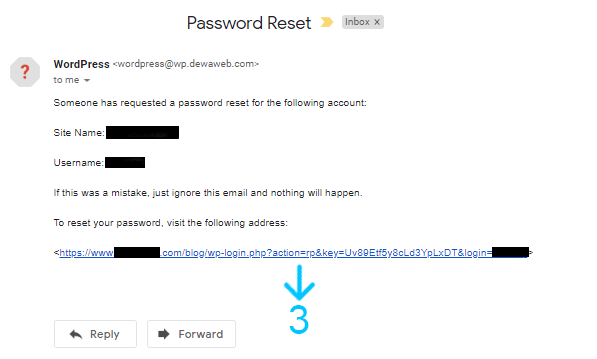 cara mengganti password wordpress email link