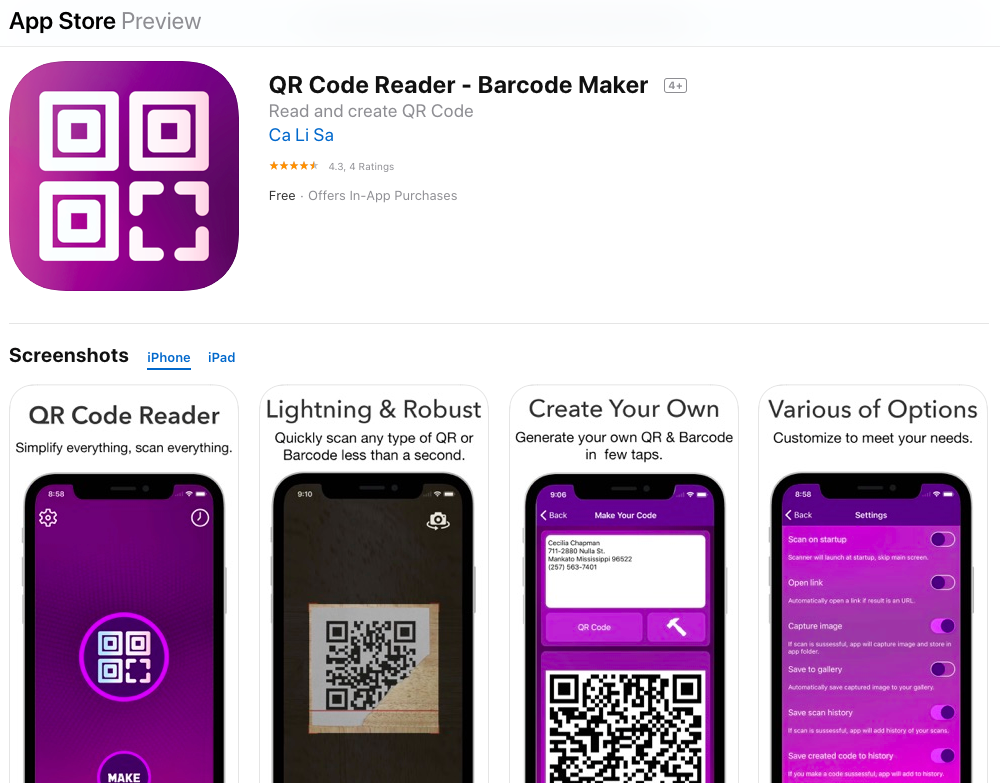 cara membuat barcode dengan QR Code Reader – Barcode Maker (aplikasi iOS)