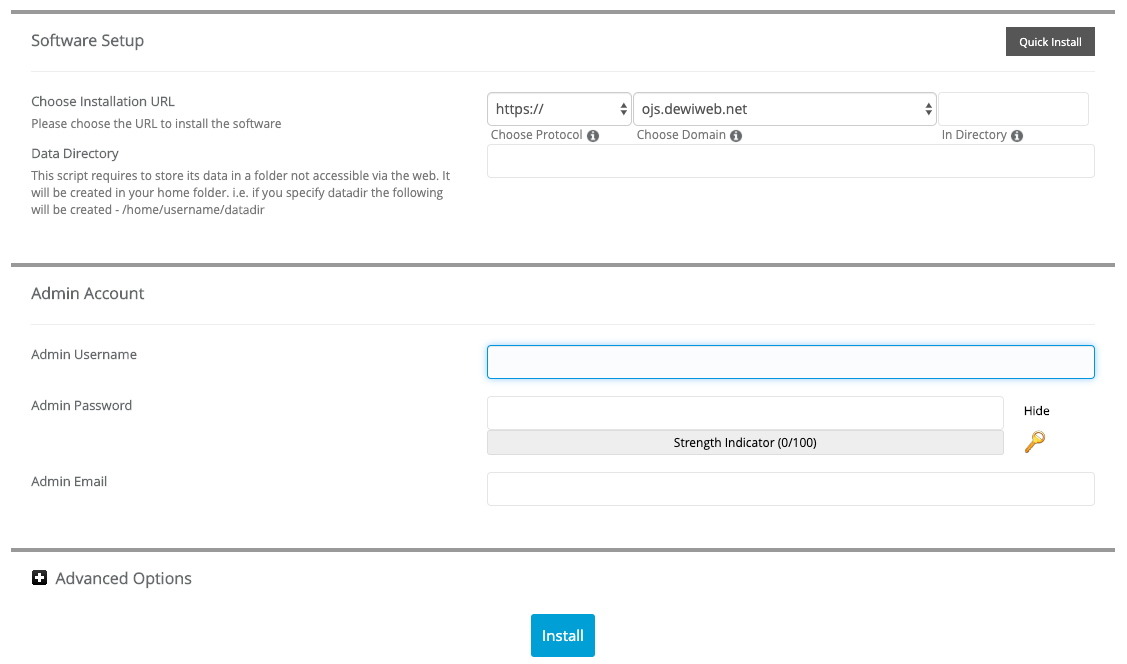 instalasi open journal system form
