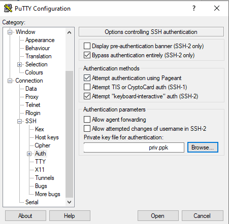 menggunakan ssh key putty pada server putty authentication