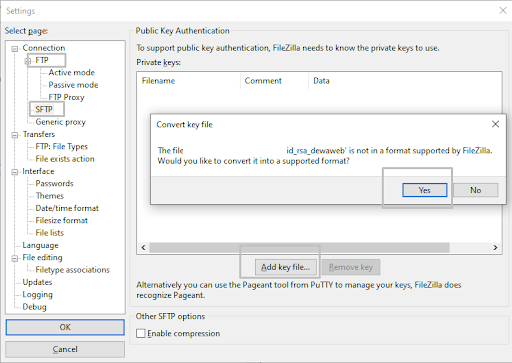 Enable sFTP FileZilla di cPanel Hosting configurate ssh access