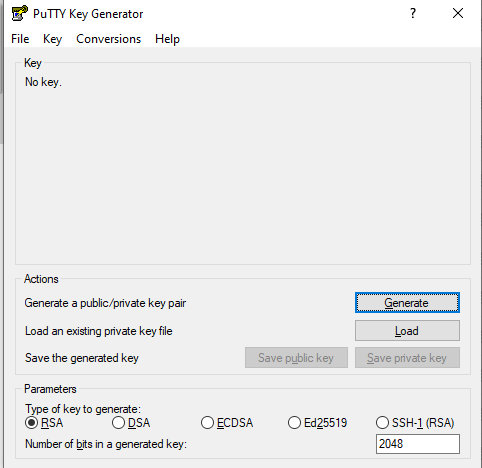 menggunakan ssh key putty pada server putty key generator