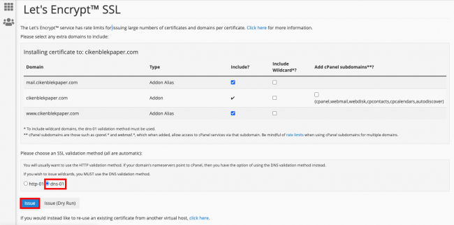 cara memasang sertifikat ssl di cpanel issue certificate