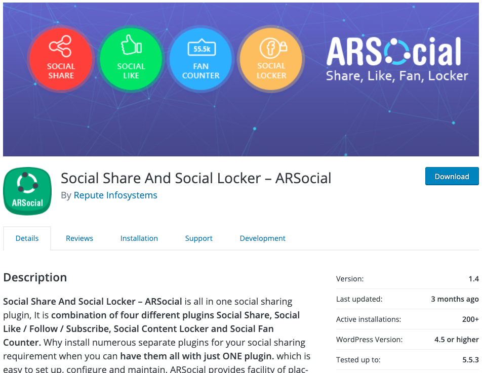arsocial social media sharing plugin
