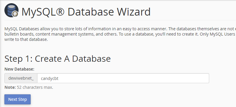 buat database cbt di mysql database wizard