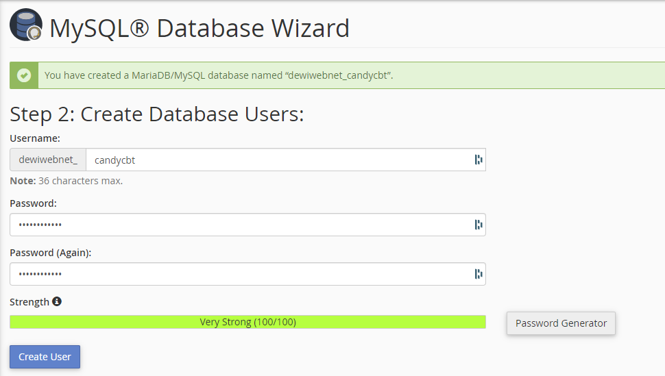 create user mysql database wizard