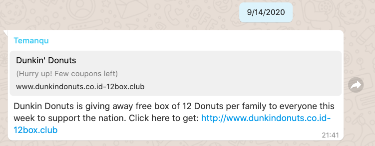 contoh phising whatsapp dunkin donut