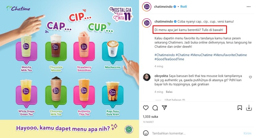 cara membuat caption di instagram - contoh CTA