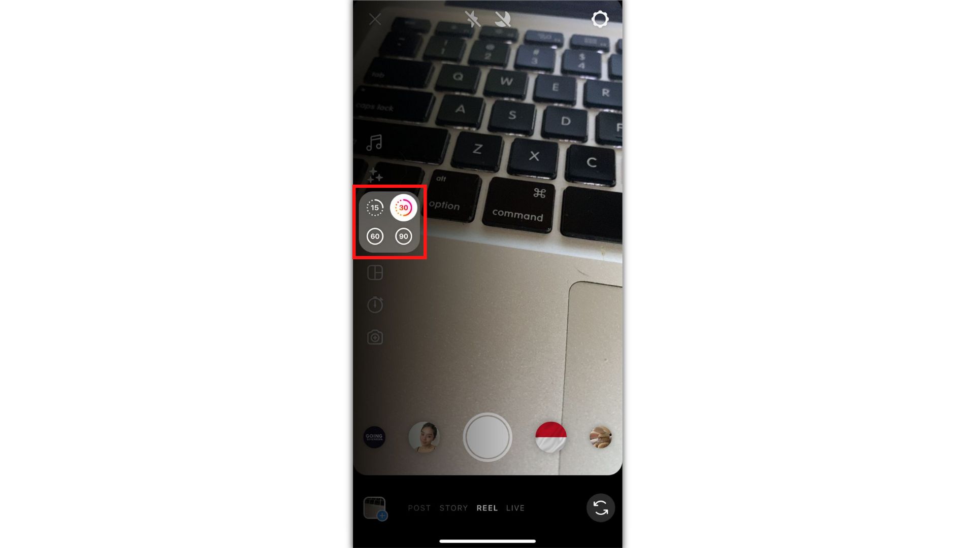 reels instagram - set timer untuk rekam video