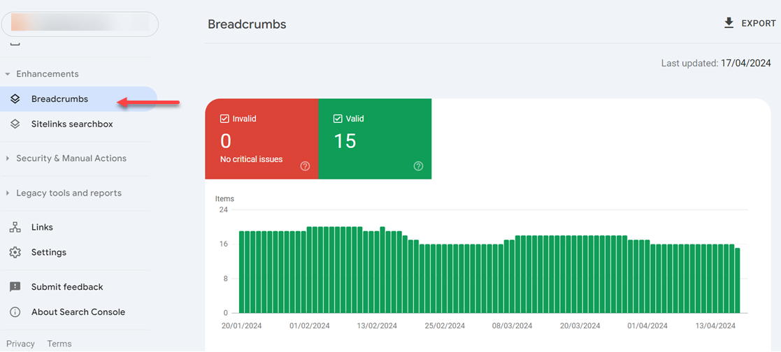 breadcrumbs google search console