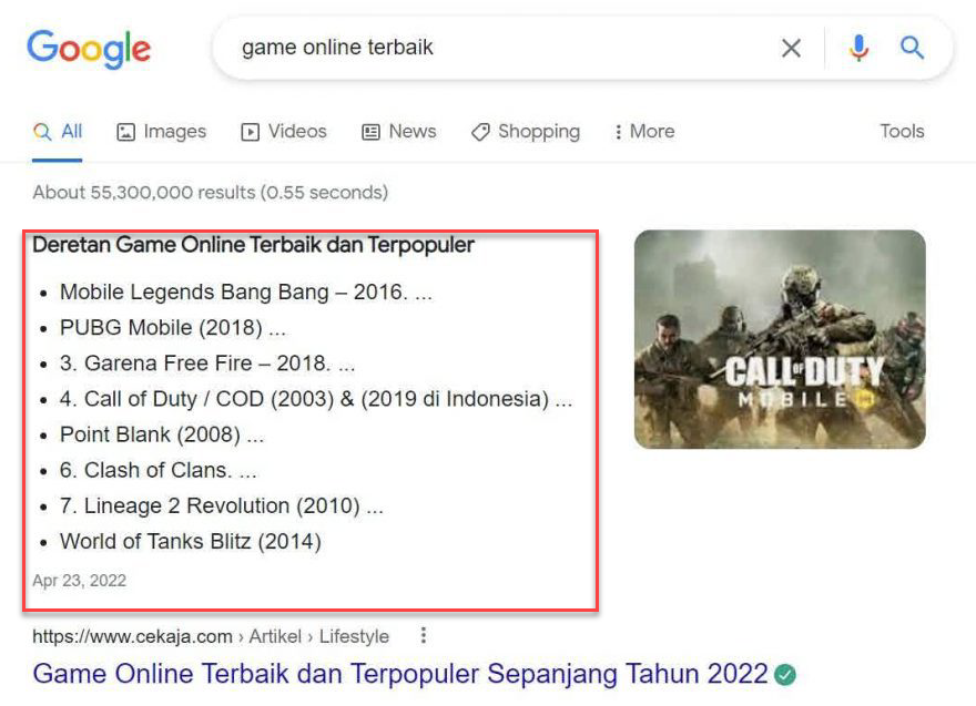 contoh google snippet