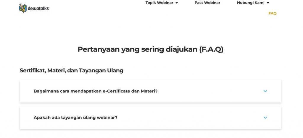 contoh website faq dewatalks