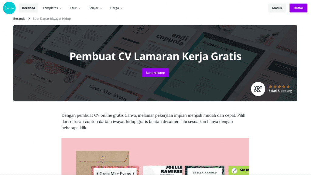 membuat lamaran CV di canva