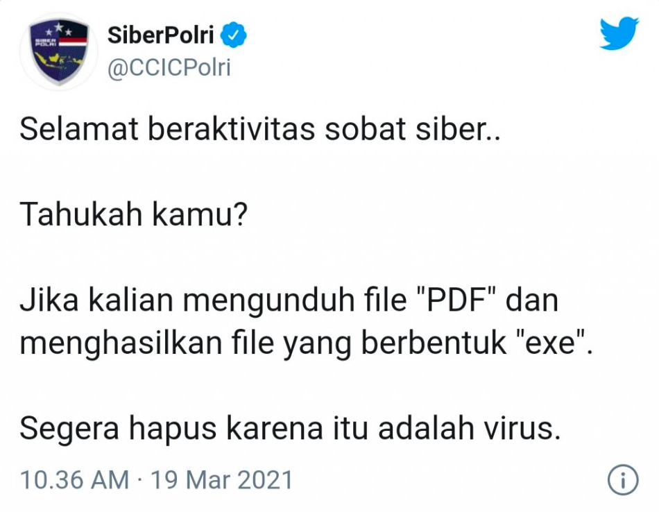 tweet siber polri pdf exe virus