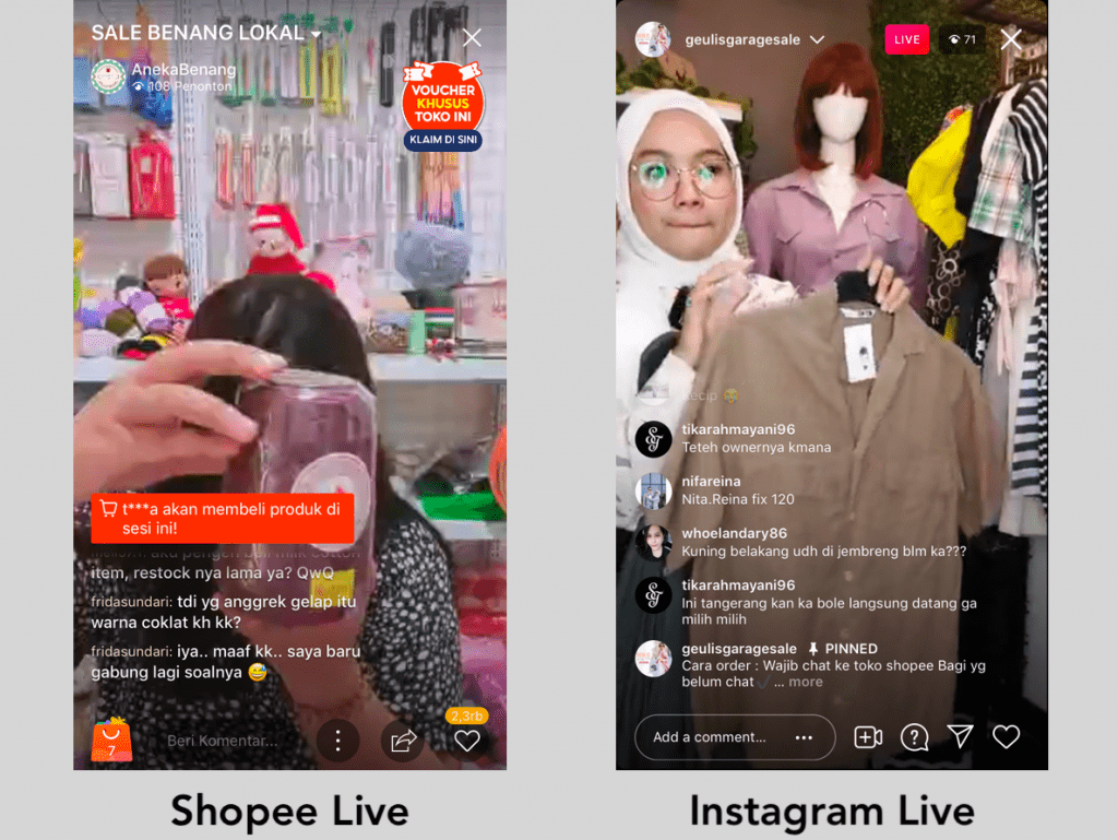 contoh shopee live dan instagram live shopping