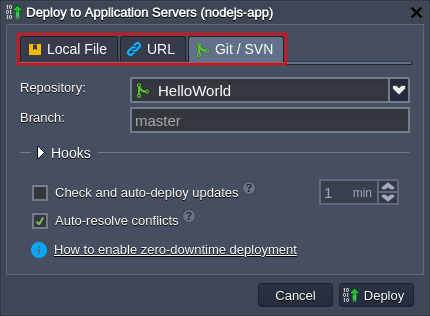 deploy application nodejs