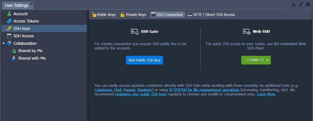 user setting ssh keys
