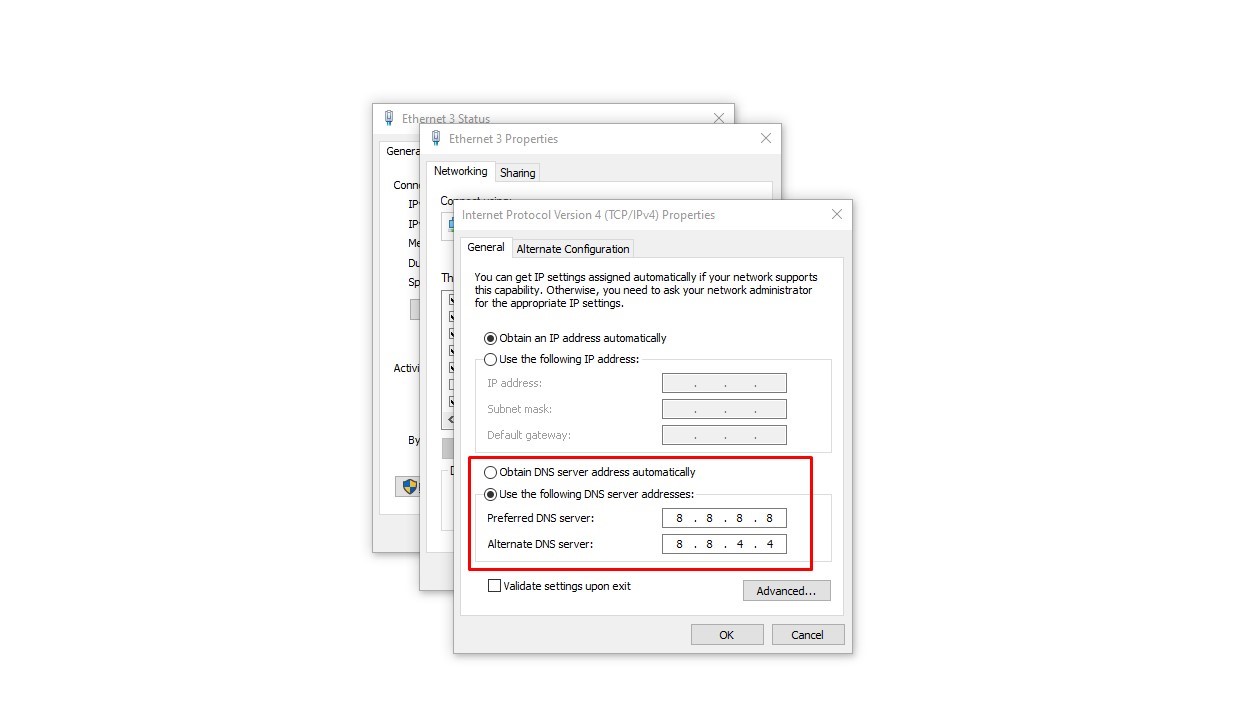 masukkan dns google secara manual lalu klik ok