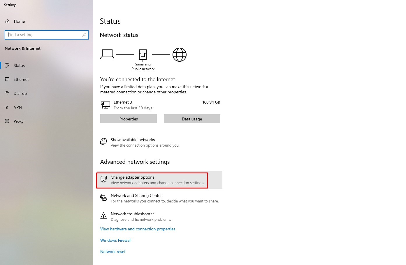pilih change adapter options