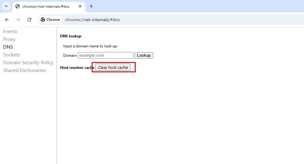 pilih clear host cache