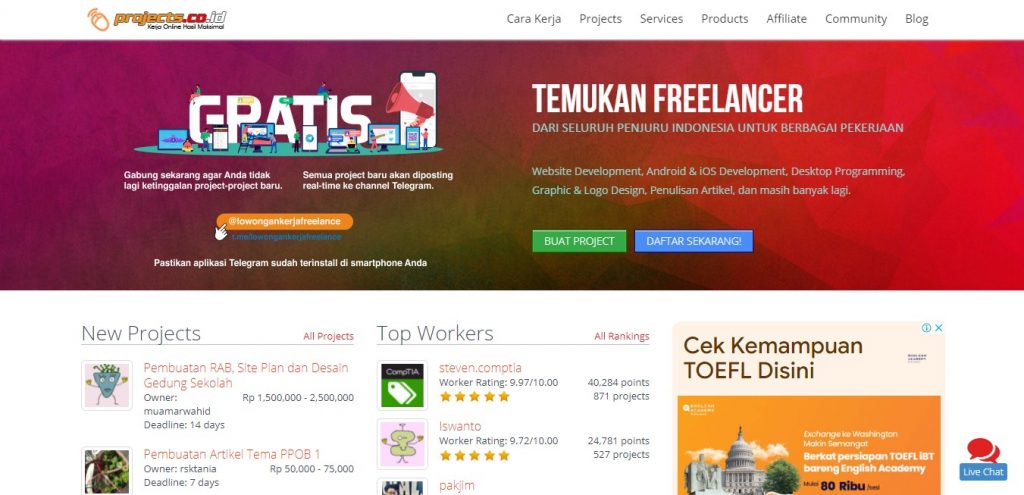 Situs Freelance - Projects.co.id