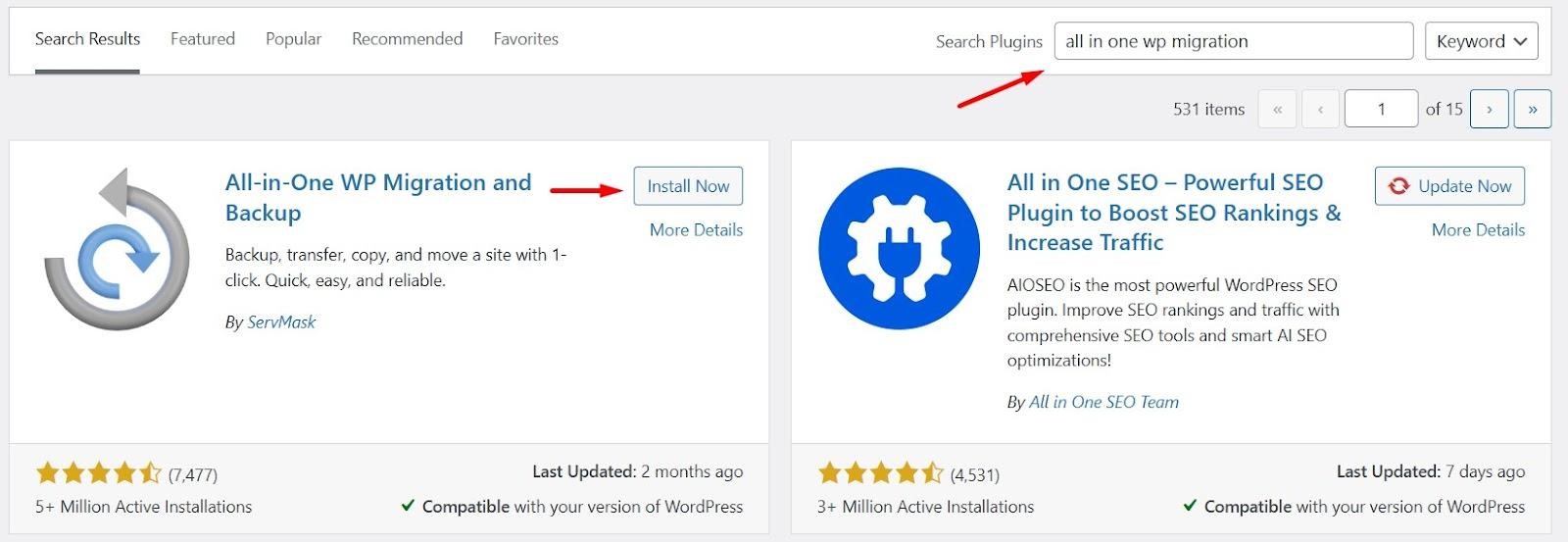 cara clone website - install plugin all in one wp migration