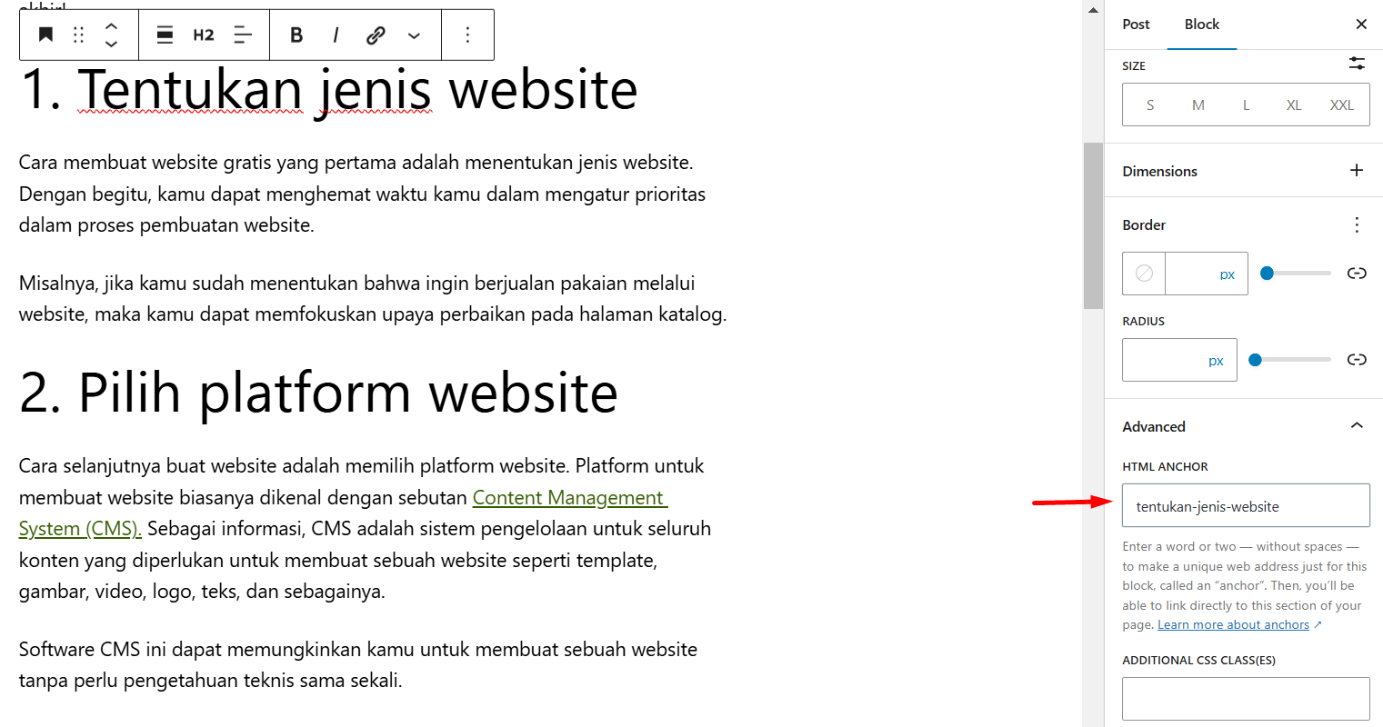 cara membuat daftar isi di wordpress