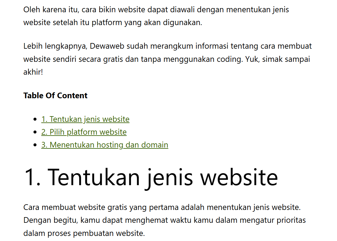 daftar isi manual berhasil dibuat