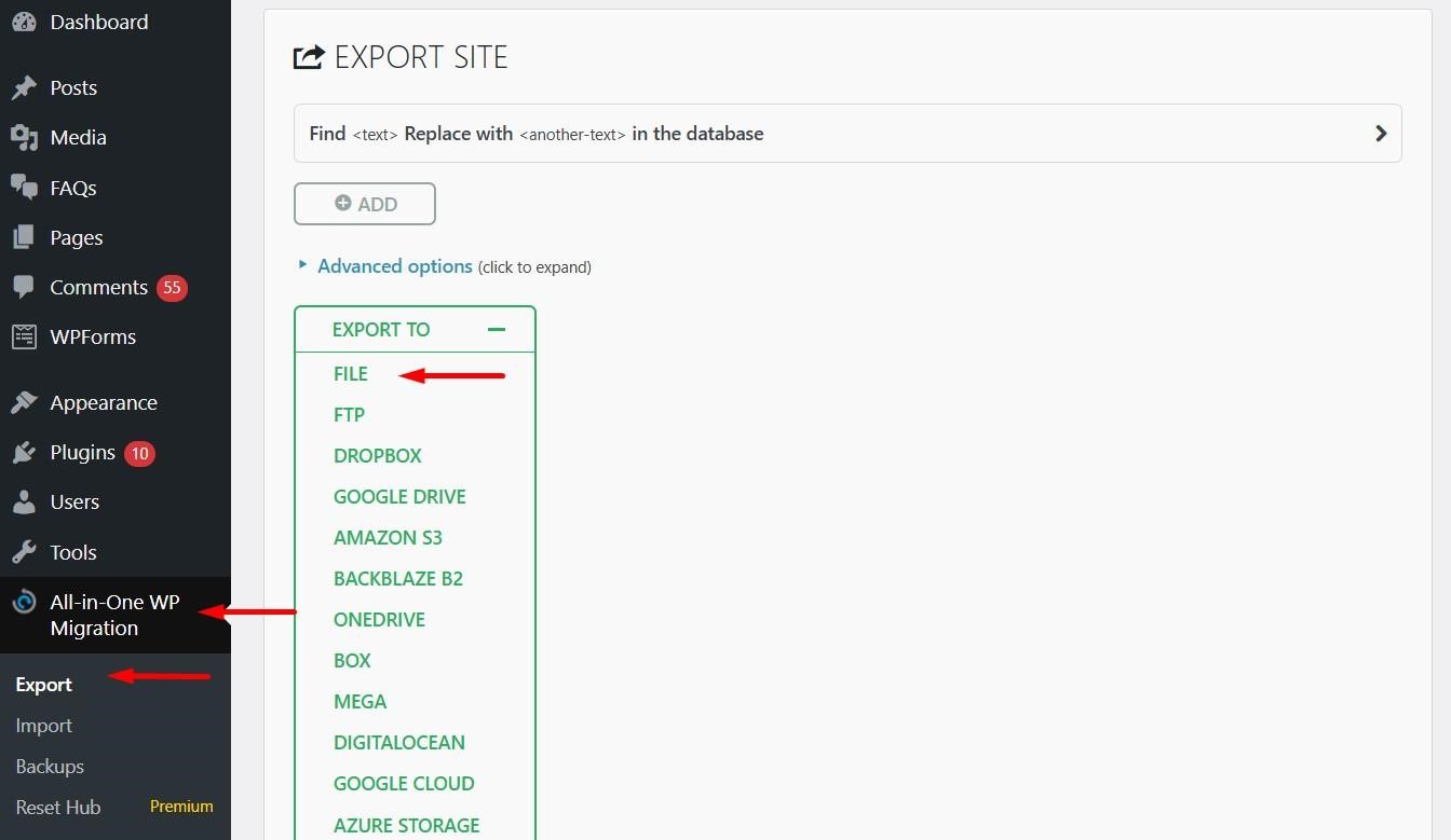 export file website