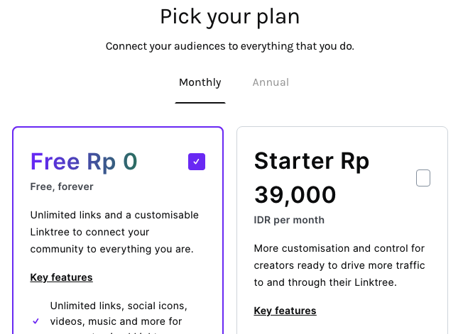 pilih plan akun