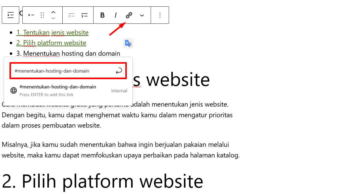 sisipkan link berdasarkan html anchor