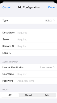 lengkapi informasi VPN di iPhone