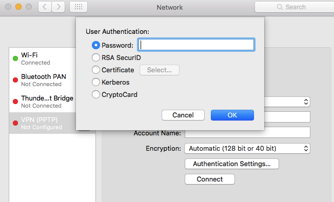 pengaturan authentication VPN di macOS