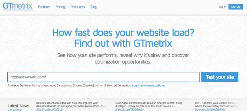 cara cek website down - gtmetrix