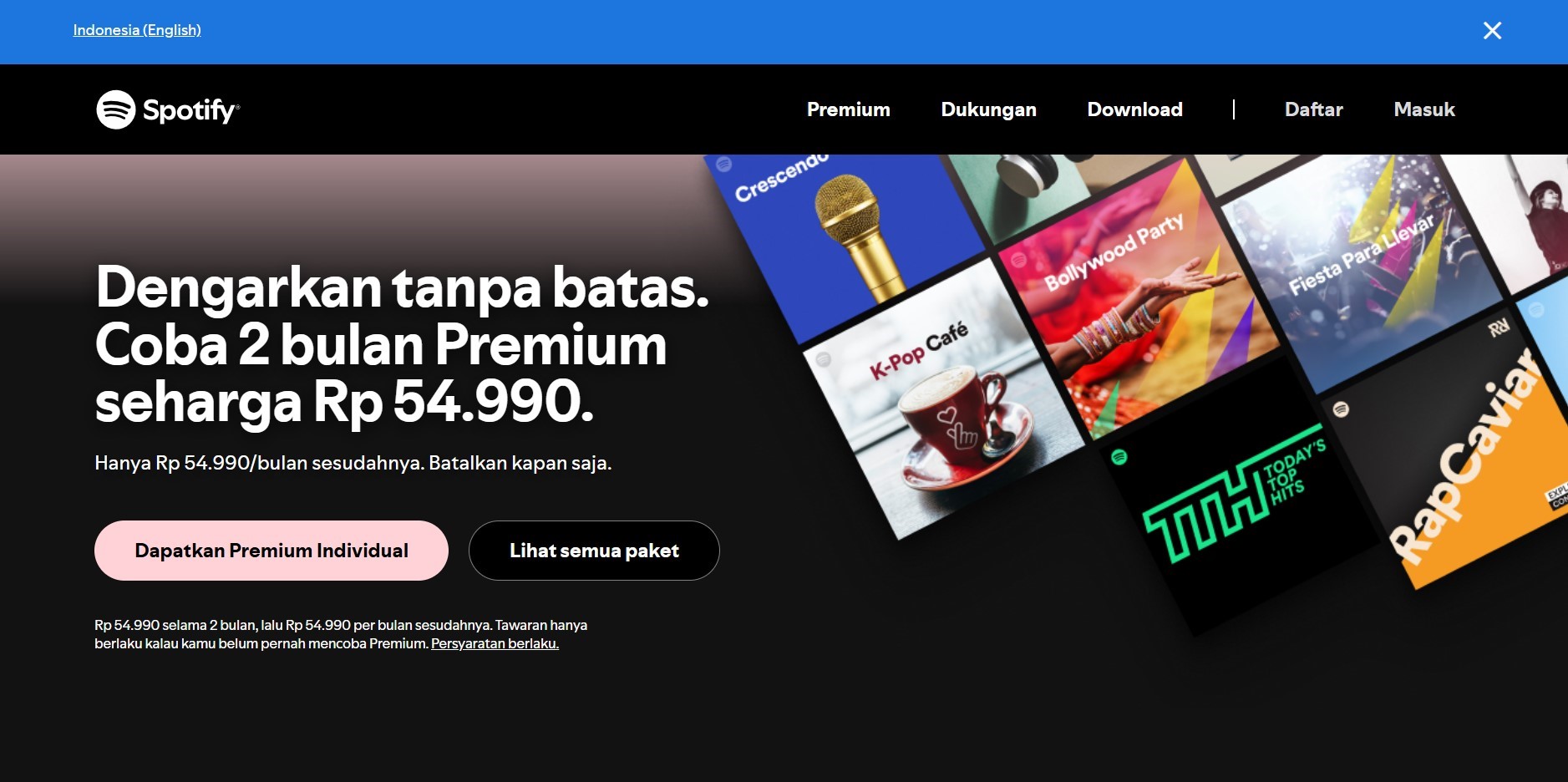 contoh landing page spotify