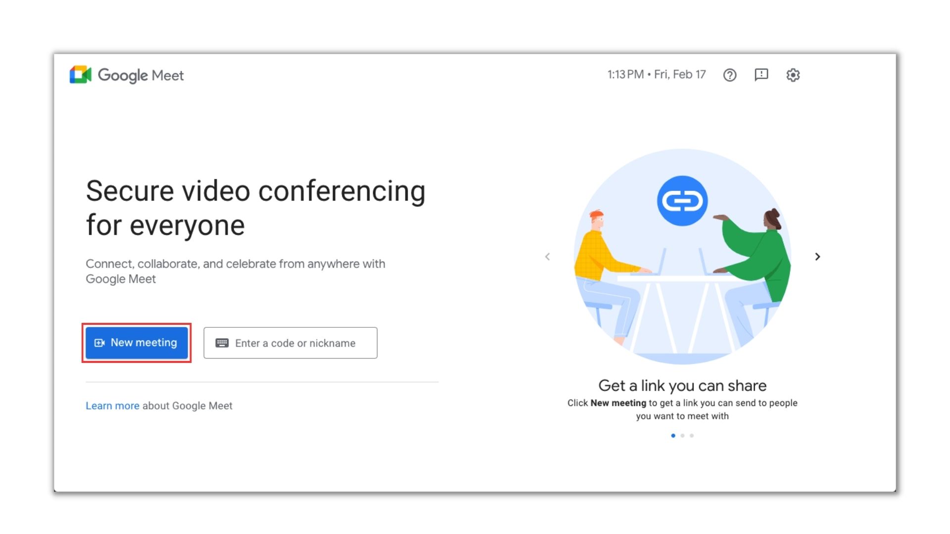 klik 'new meeting' - cara menggunakan google meet