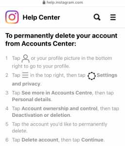 cara hapus akun instagram dari pusat akun