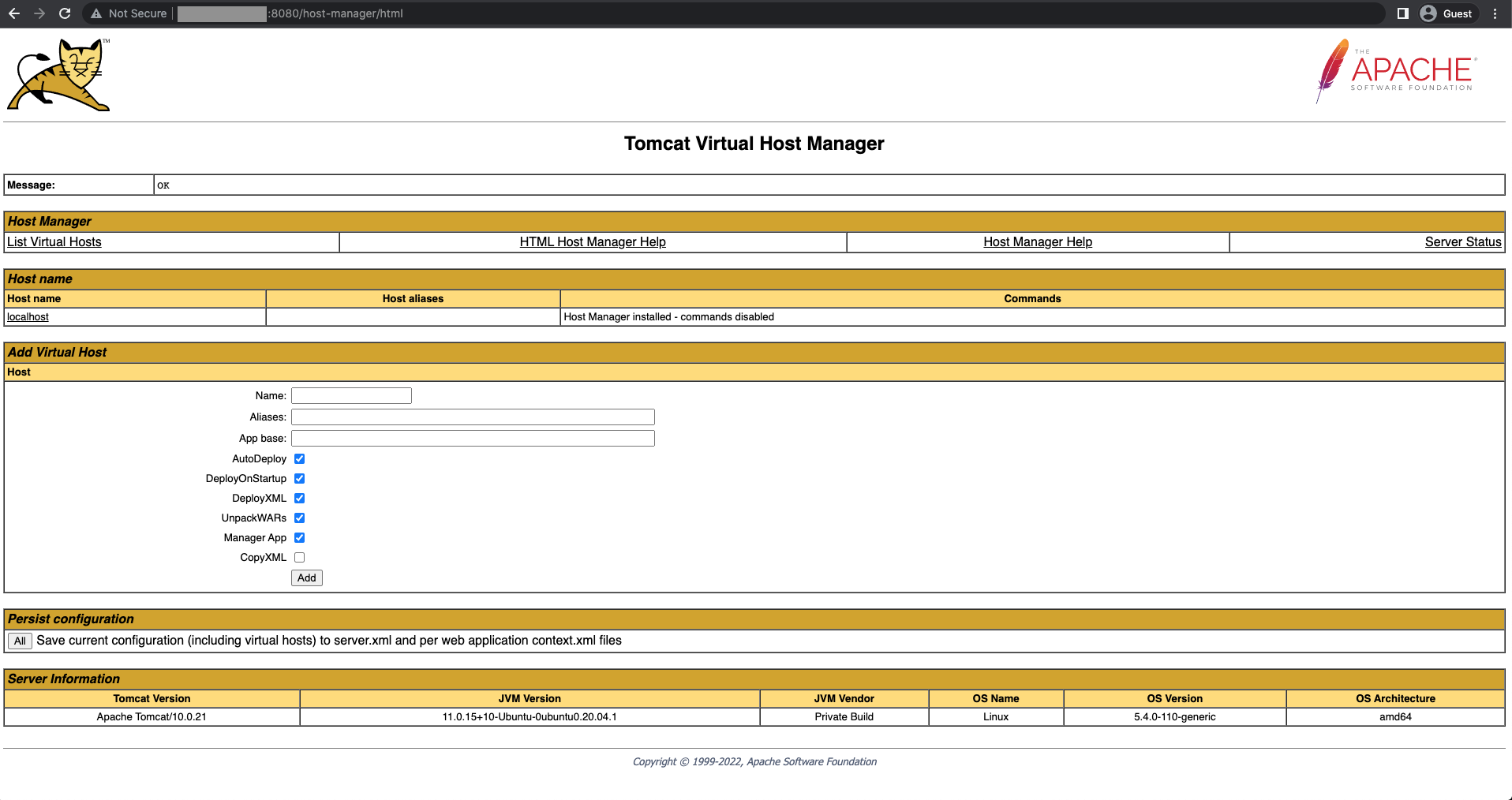 host manager - cara install apache tomat