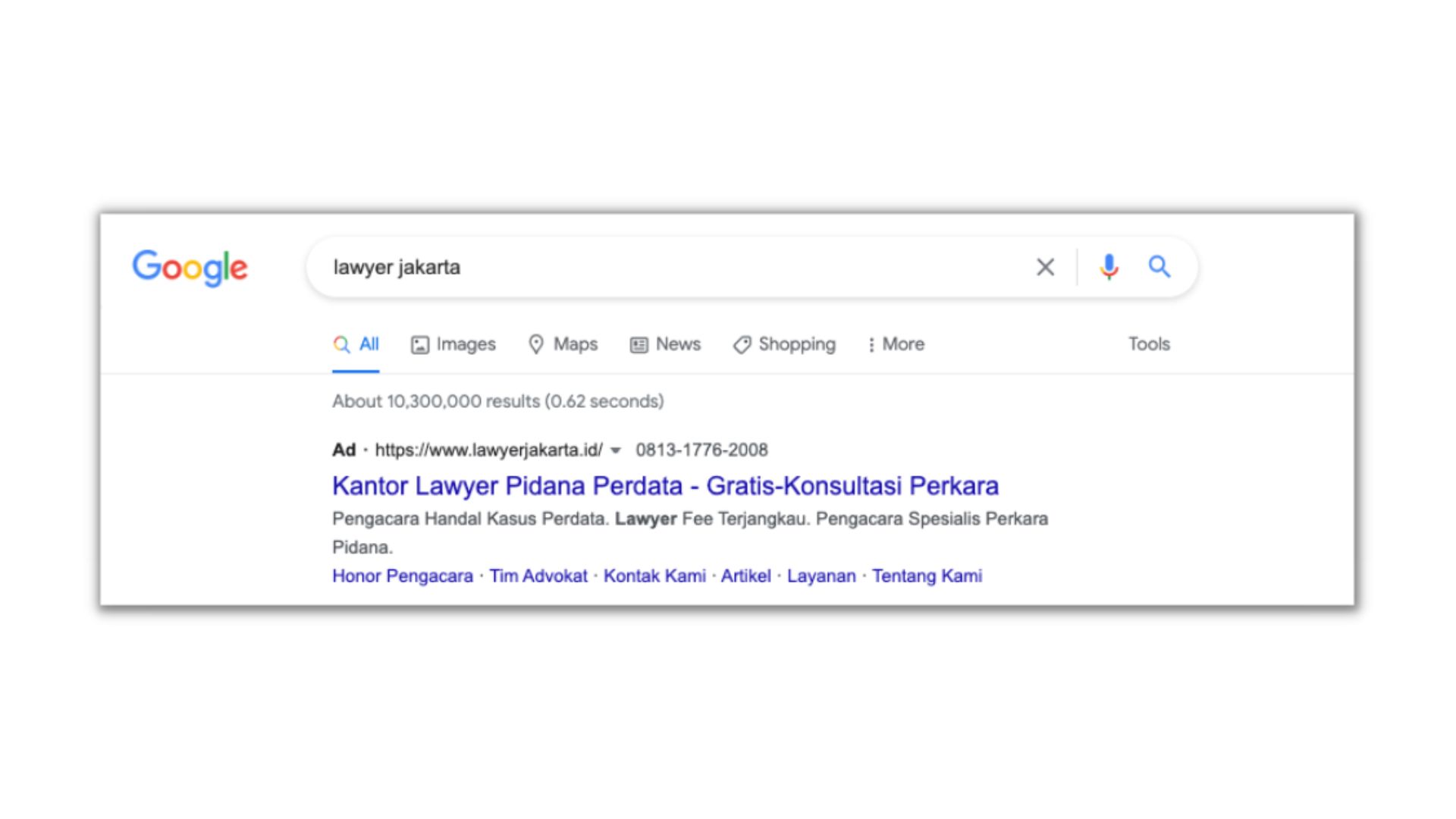 contoh exact match domain - lawyer jakarta