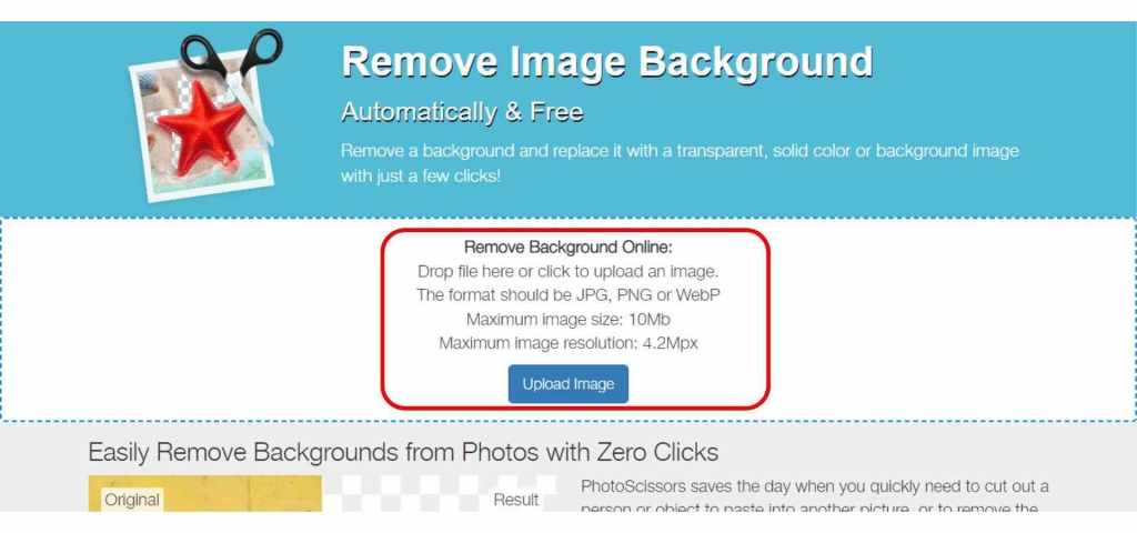 cara mengganti background foto - klik 'upload image'