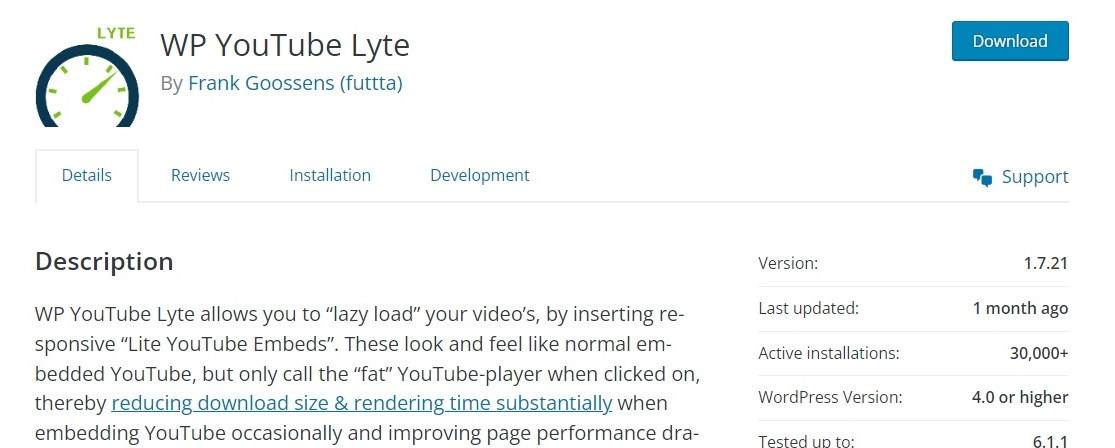 rekomendasi plugin lazy load - youtube lyte