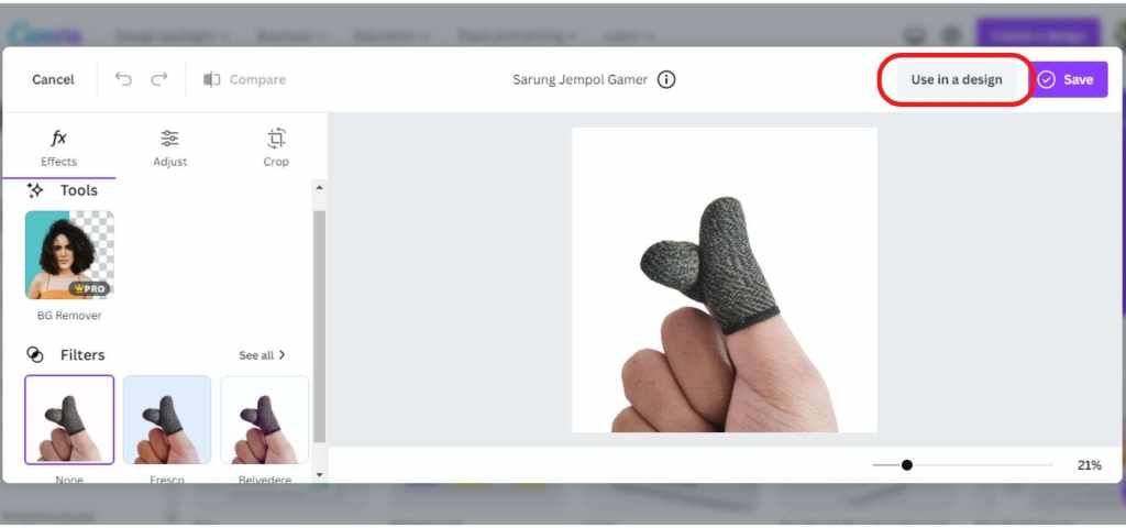 klik 'use in a design'