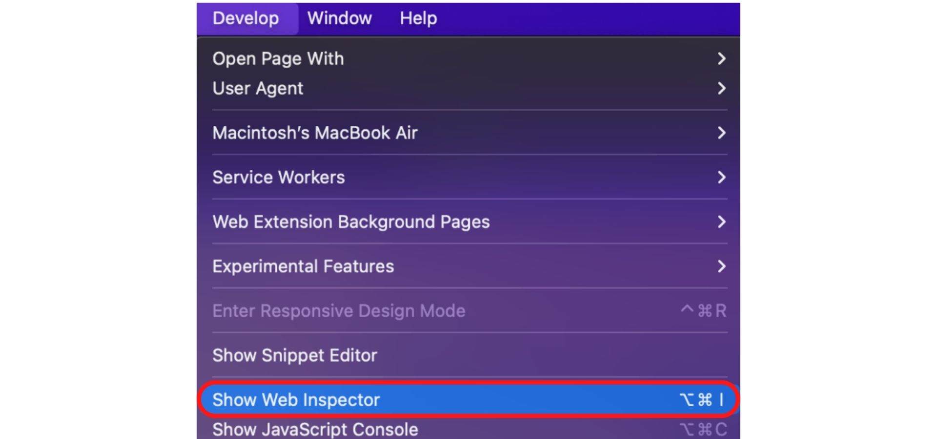 klik show web inspector