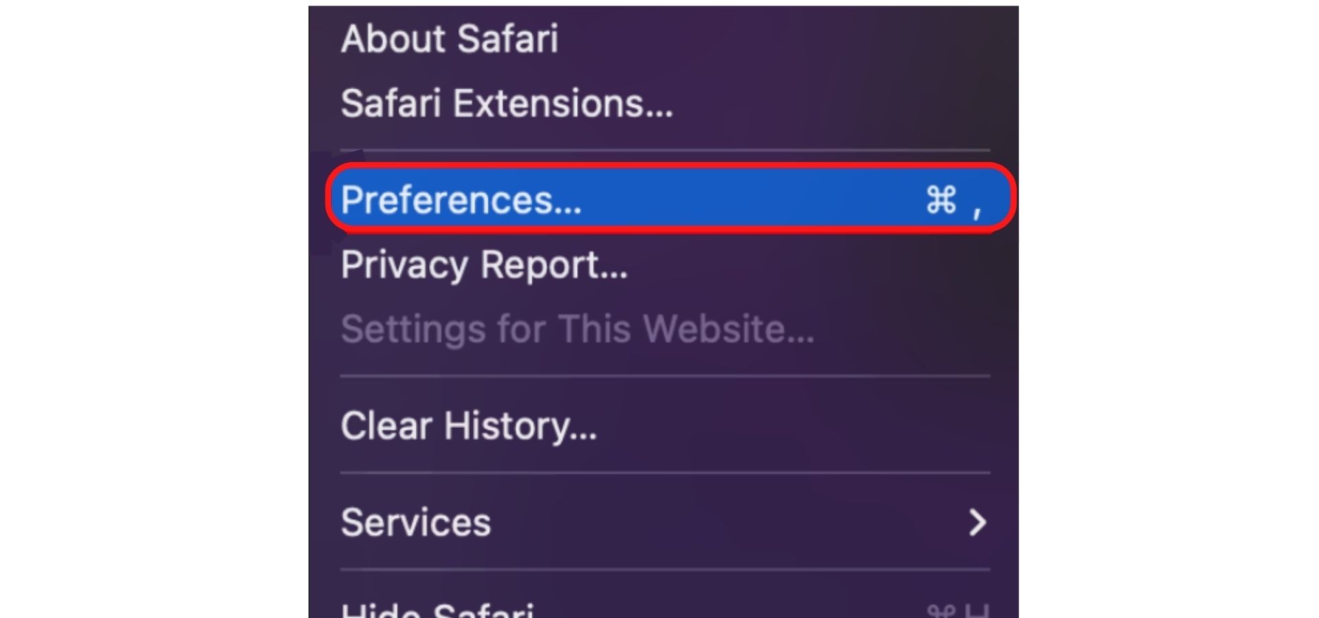 cara menggunakan inspect element safari - pilih preferences