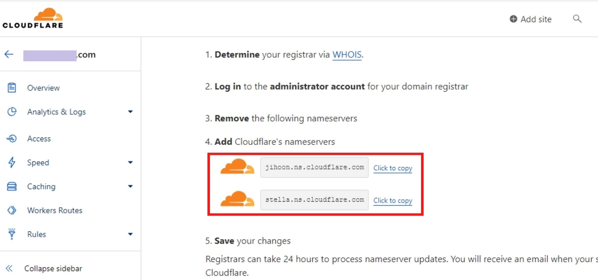 cara setting domain di cloudflare - catat name server dari cloudflare
